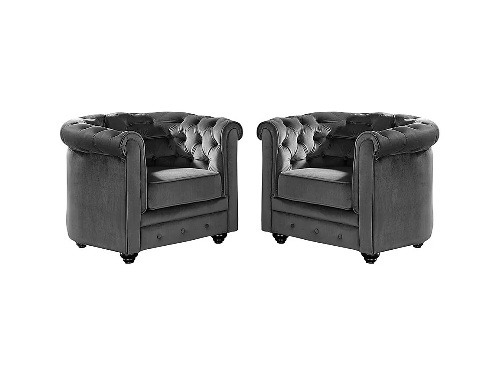 Lot de 2 Fauteuils CHESTERFIELD - Velours anthracite