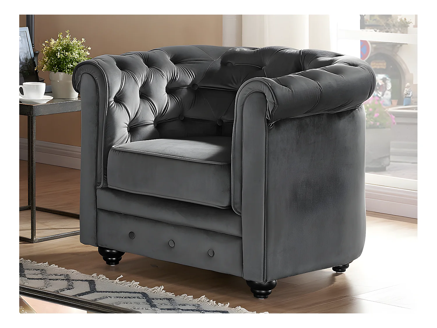 Conjunto de 2 sillones de terciopelo CHESTERFIELD - Gris antracita