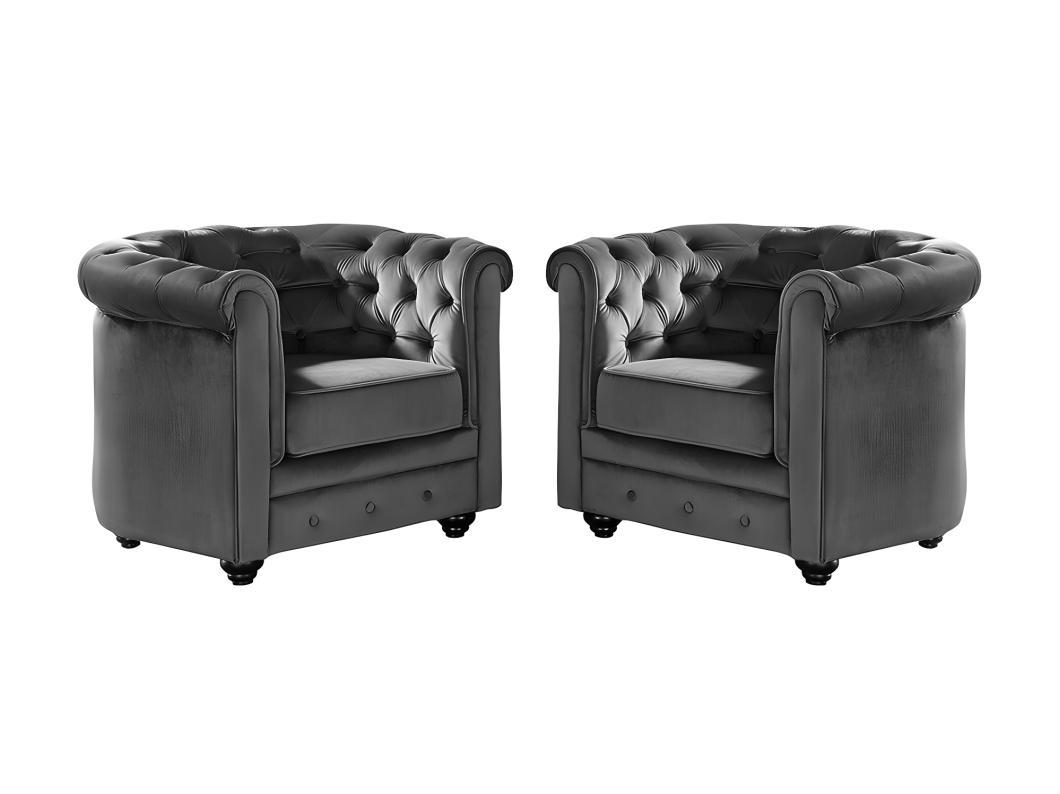 Set van 2 fauteuils CHESTERFIELD - velours - antraciet