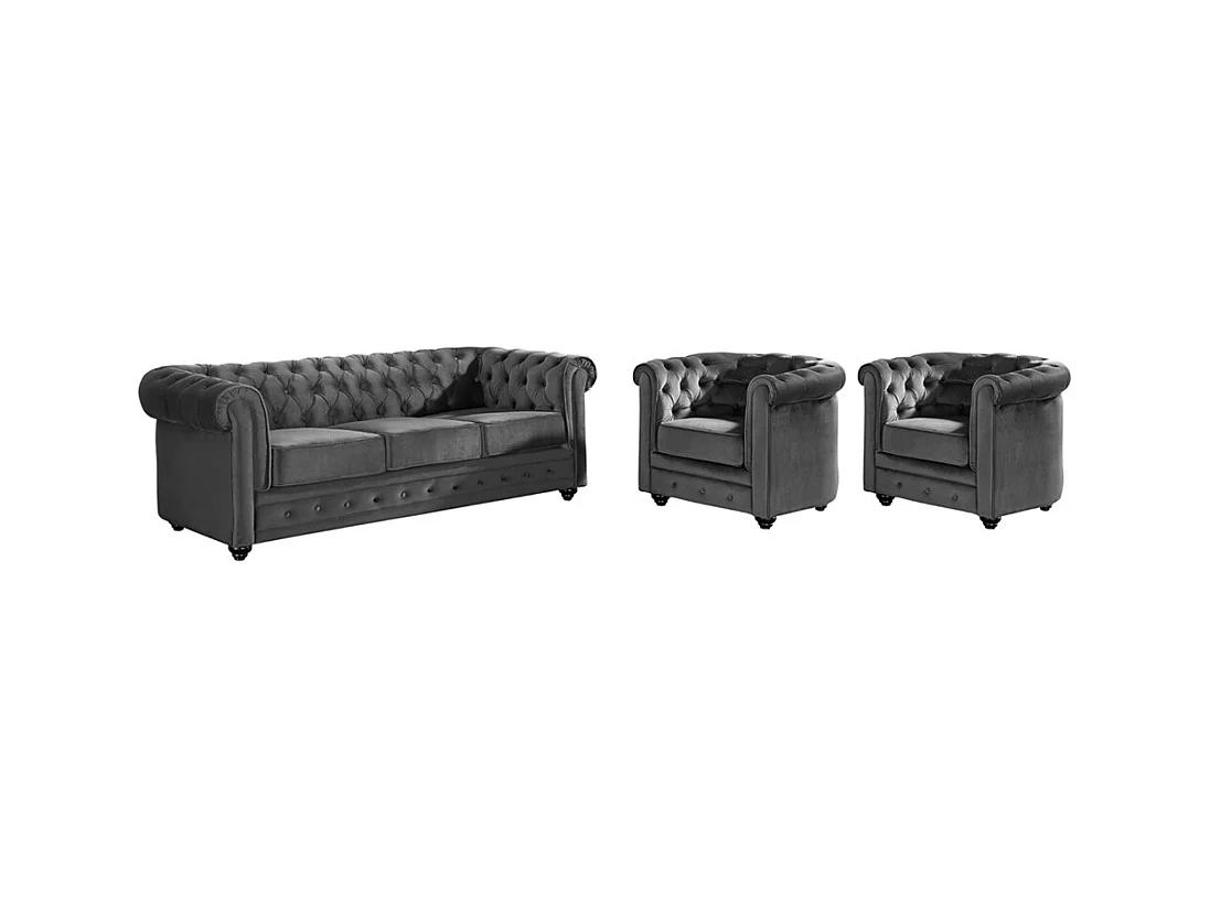 Canapé 3 places et 2 fauteuils CHESTERFIELD - Velours anthracite