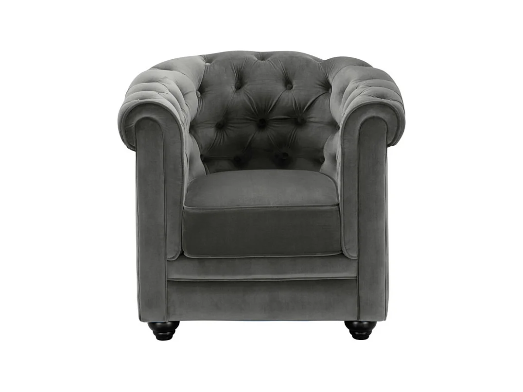Couchgarnitur 3+1+1 - Samt - Anthrazit - CHESTERFIELD