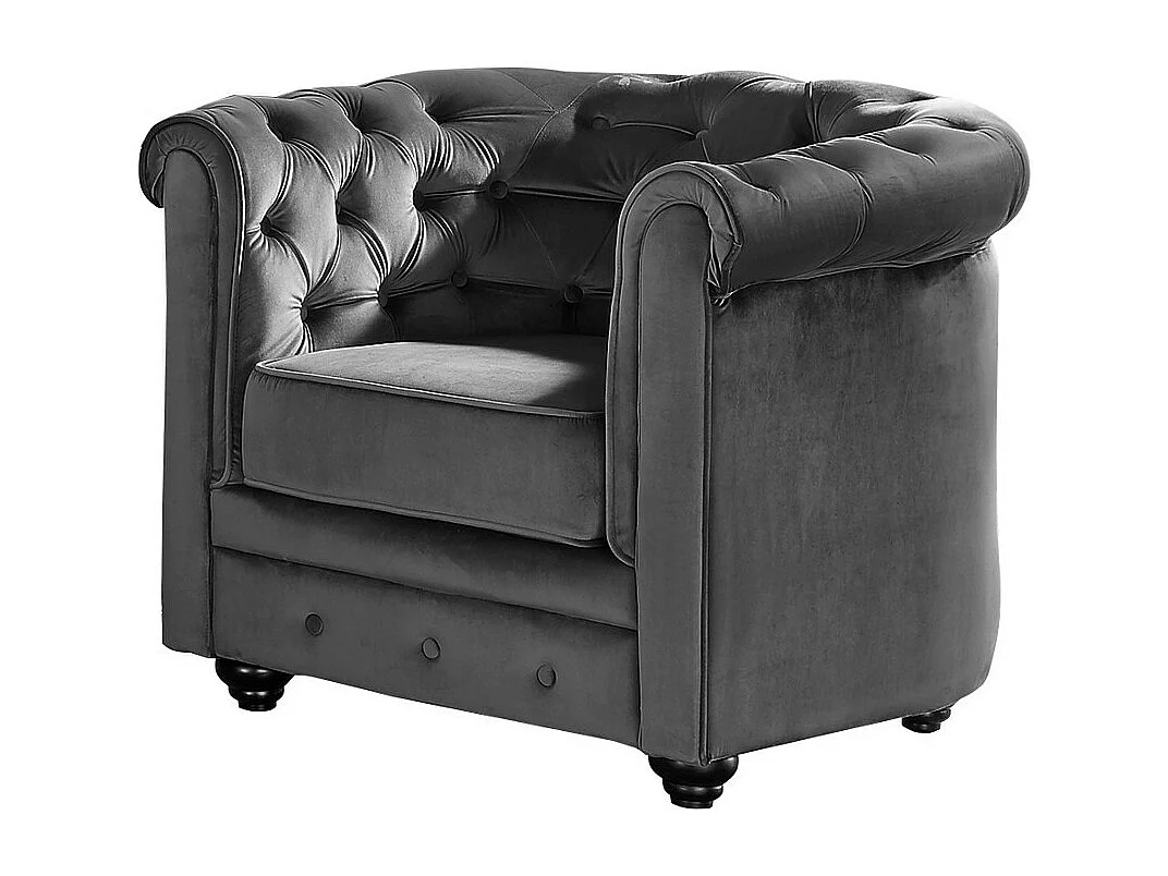 3-personers sofa og 2 lænestole CHESTERFIELD - Antracitfarvet velour