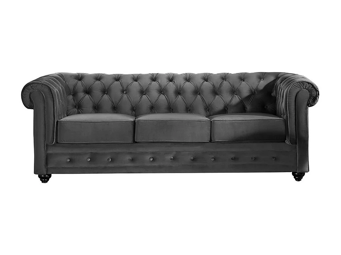 3-personers sofa og 2 lænestole CHESTERFIELD - Antracitfarvet velour