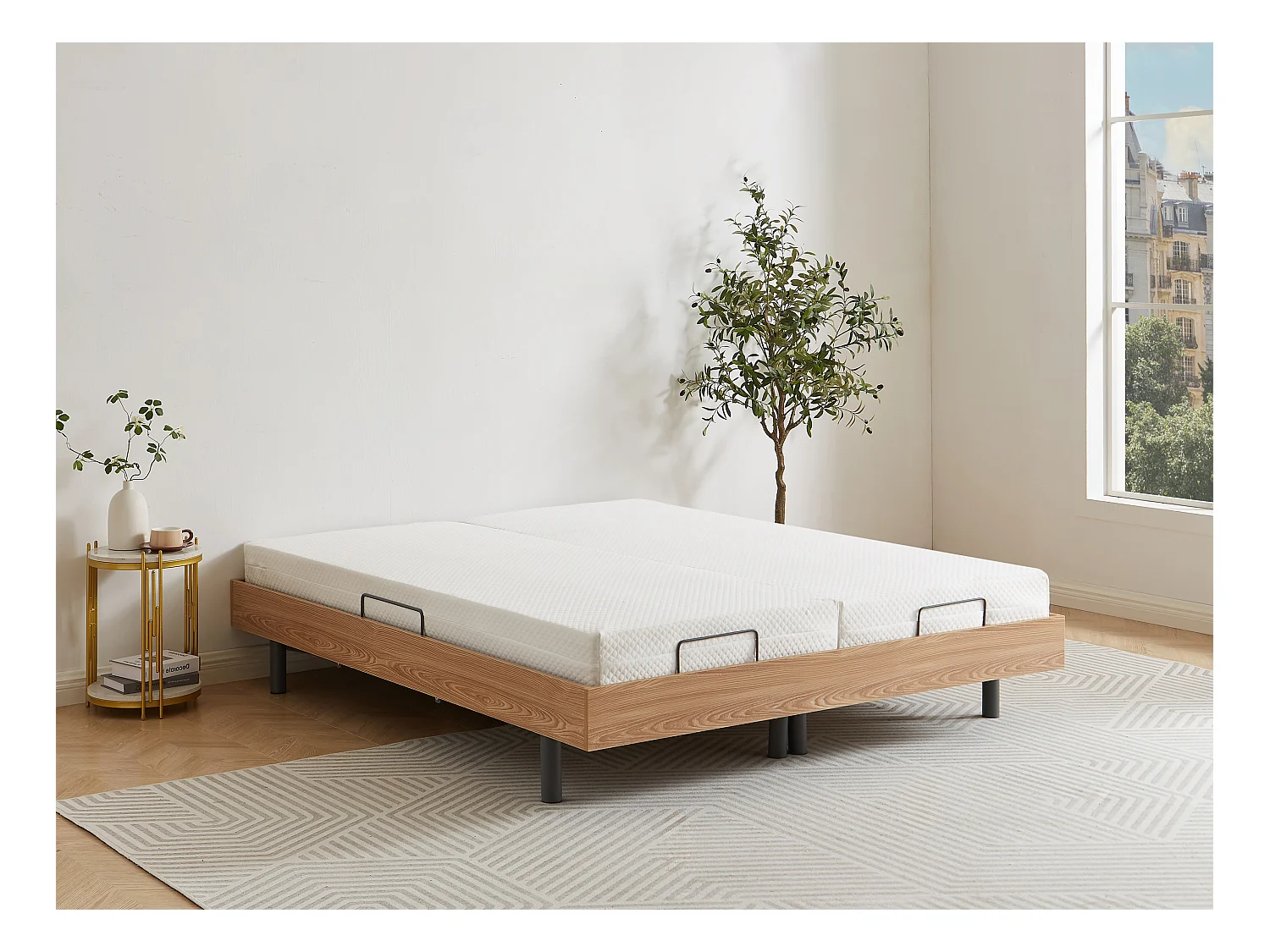 Sommier électrique de relaxation déco lattes et 2x25 plots - 2 x 80 x 200 cm - Chêne naturel - CISERANO de YSMÉE