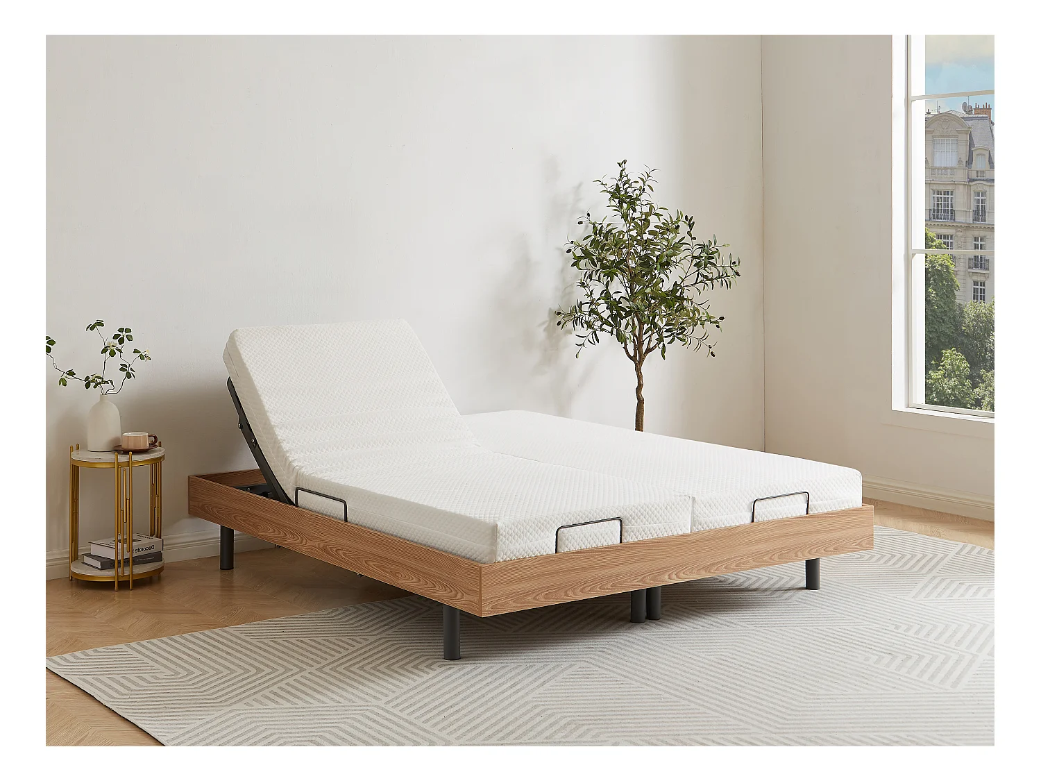 Sommier électrique de relaxation déco lattes et 2x25 plots - 2 x 80 x 200 cm - Chêne naturel - CISERANO de YSMÉE