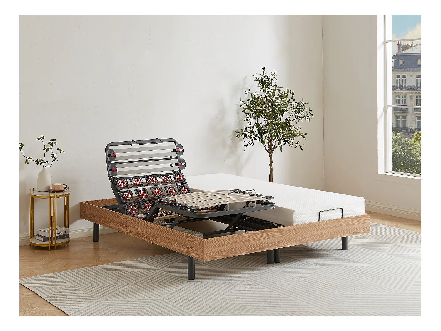Sommier électrique de relaxation déco lattes et 2x25 plots - 2 x 80 x 200 cm - Chêne naturel - CISERANO de YSMÉE