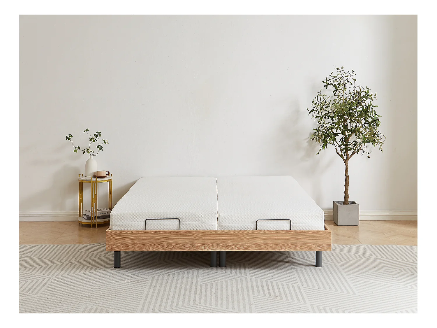 Sommier électrique de relaxation déco lattes et 2x25 plots - 2 x 80 x 200 cm - Chêne naturel - CISERANO de YSMÉE