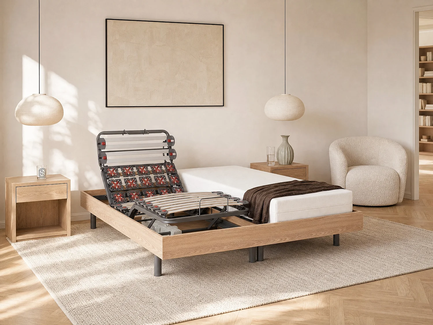 Cama articulada multiterminales + colchón memoria de forma - 2 x 90 x 200 cm - Tela - Beige - SASORA de Ysmée