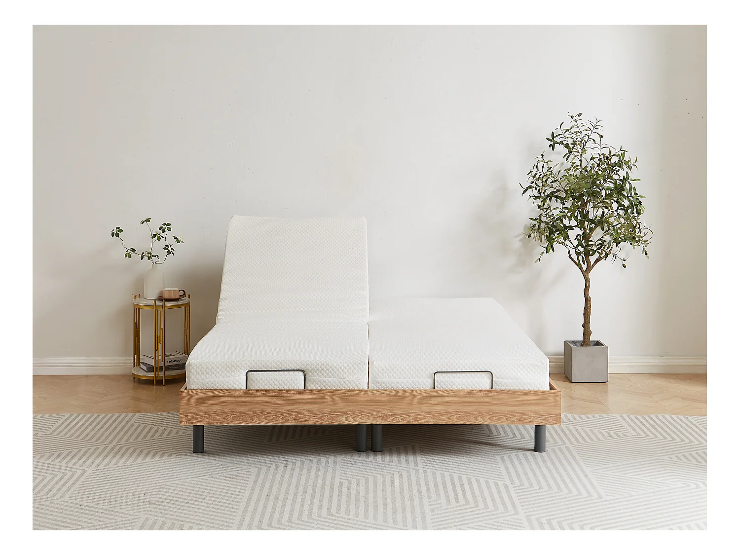 Relax-Lattenrost 2 x 30 Tellermodule mit OKIN-Motoren - 2x 90 x 200 cm - Eichefarben - YSMÉE