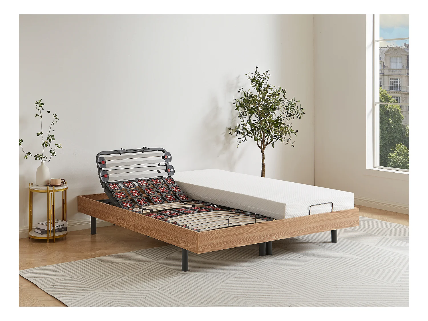 Relax-Lattenrost 2 x 30 Tellermodule mit OKIN-Motoren - 2x 90 x 200 cm - Eichefarben - YSMÉE