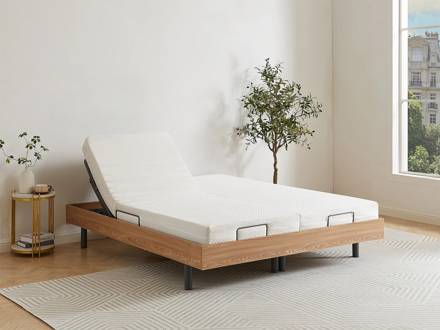 Relax-Lattenrost 2 x 30 Tellermodule mit OKIN-Motoren - 2x 90 x 200 cm - Eichefarben - YSMÉE