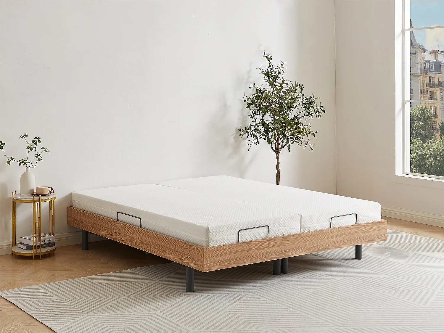 Relax-Lattenrost 2 x 30 Tellermodule mit OKIN-Motoren - 2x 90 x 200 cm - Eichefarben - YSMÉE