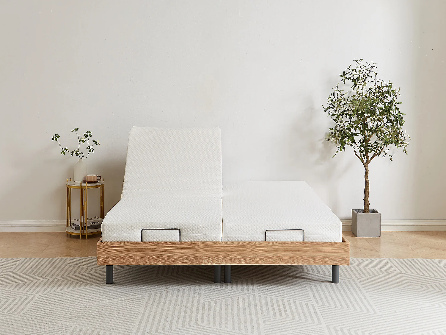 Sommier électrique de relaxation déco lattes et 2x30 plots - 2 x 90 x 200 cm - Chêne naturel - CISERANO de YSMÉE