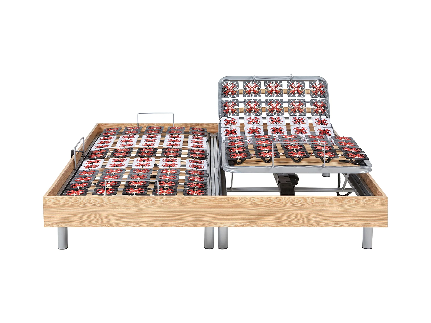 Sommier électrique de relaxation déco 2x65 plots - 2 x 80 x 200 cm - Chêne naturel - NAFURI de YSMÉE
