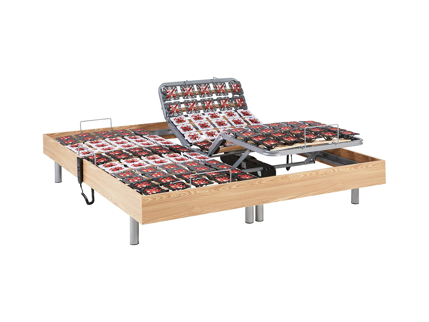Sommier électrique de relaxation déco 2x65 plots - 2 x 80 x 200 cm - Chêne naturel - NAFURI de YSMÉE