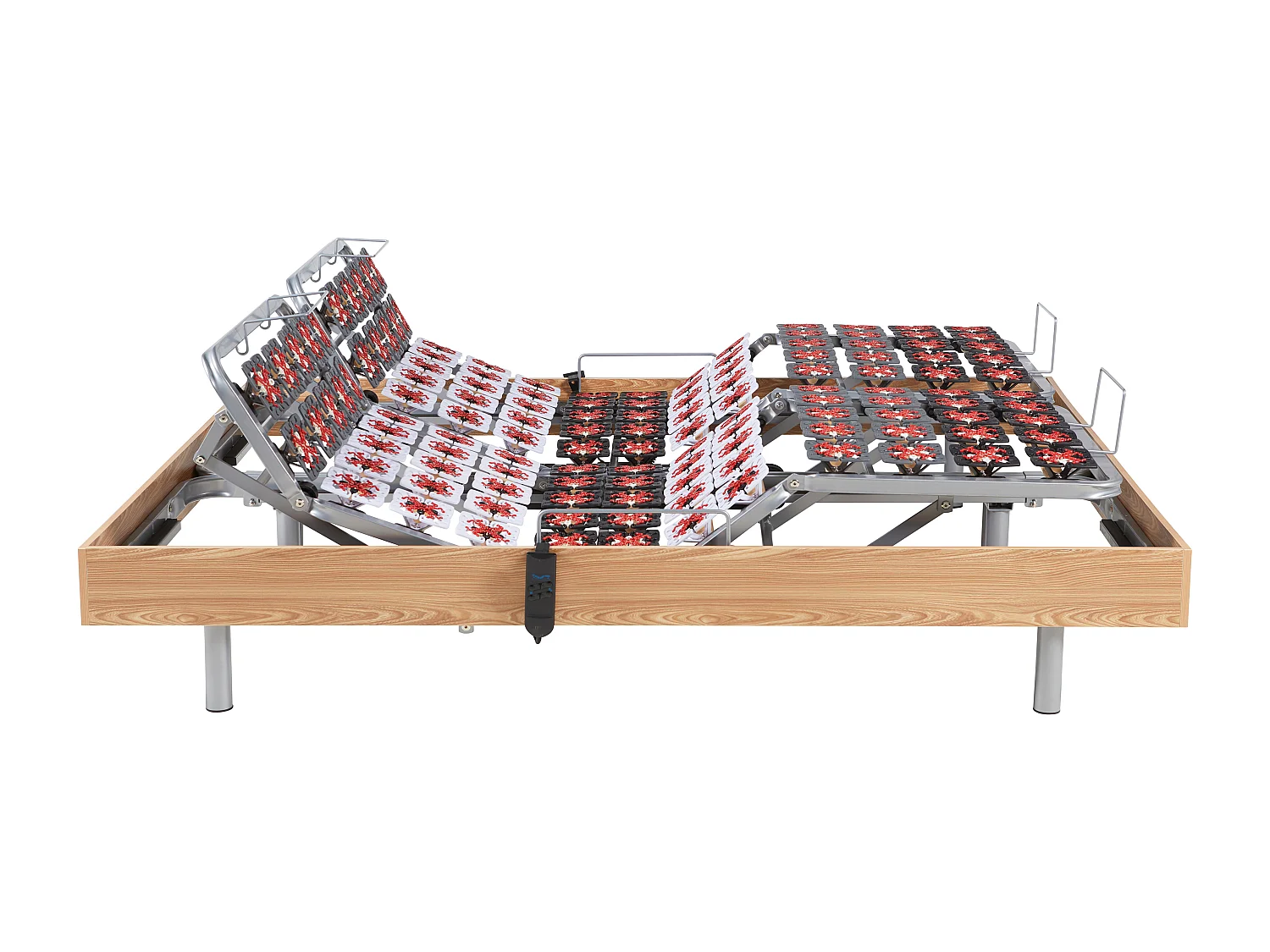 Elektrische lattenbodem met contactplaatjes van eikenhout van Ysmée - 2 x 65 contactplaatjes - 2 x 80 x 200 cm - OKIN motoren