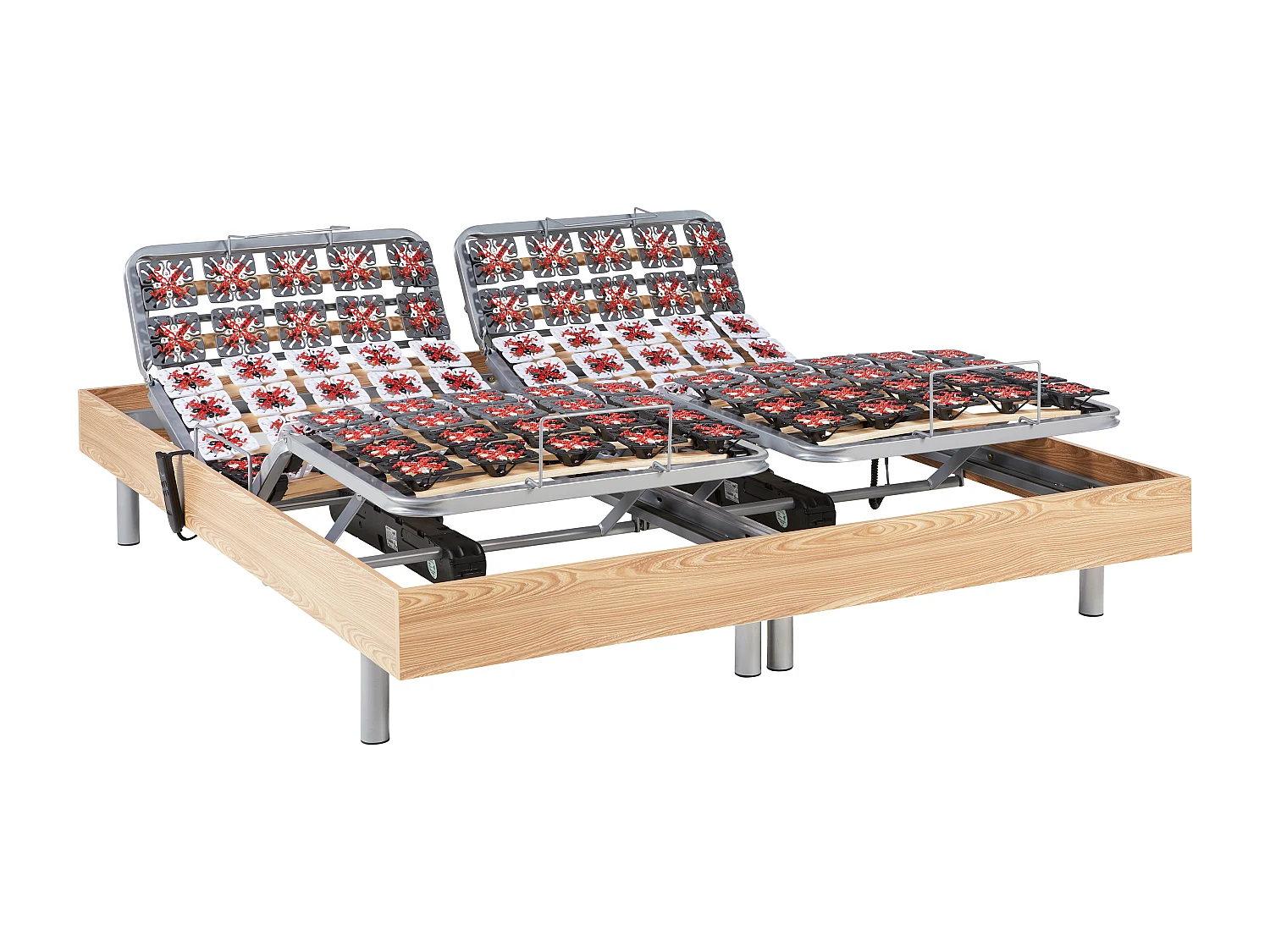 Elektrische lattenbodem met contactplaatjes van eikenhout van Ysmée - 2 x 78 contactplaatjes - 2 x 90 x 200 cm - OKIN motoren