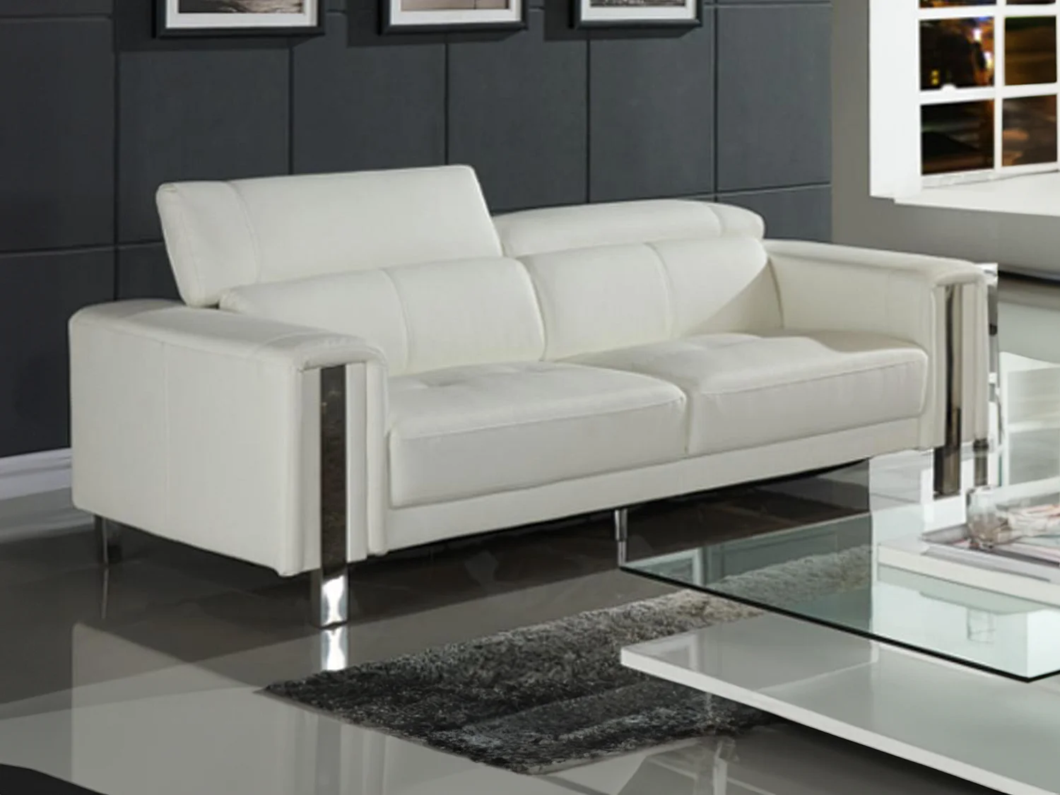 Sofa 3-Sitzer - Kunstleder - Weiß - MAROUA