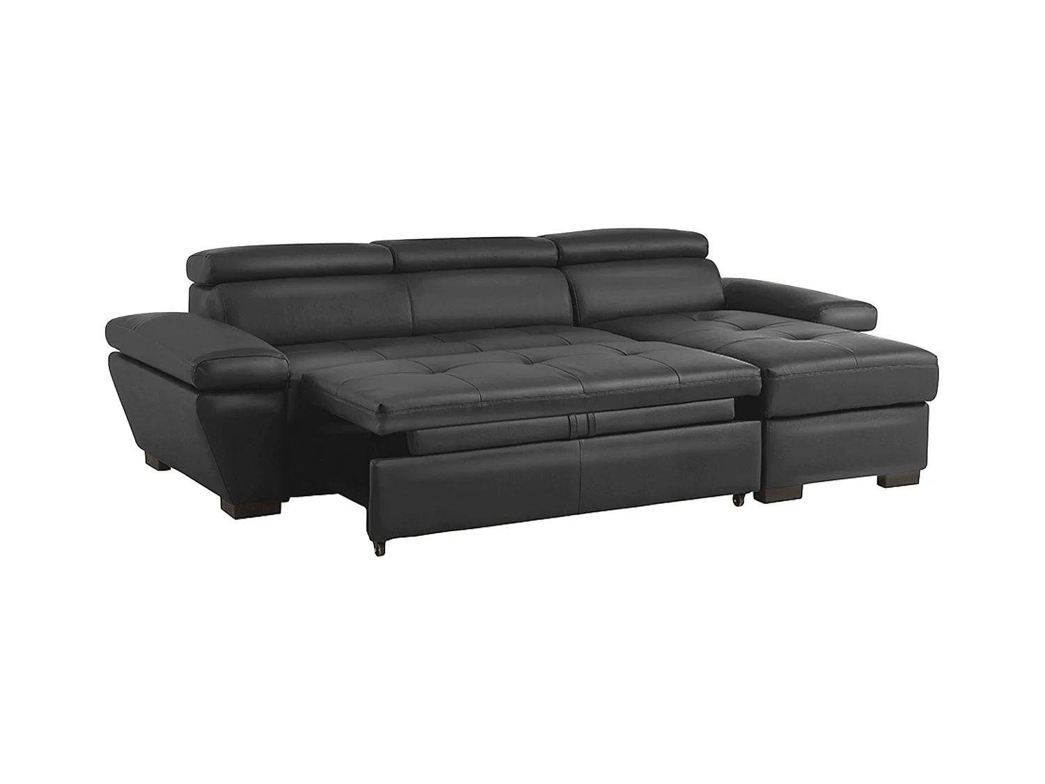 Canapé d'angle droit convertible en cuir gris anthracite JONOVA