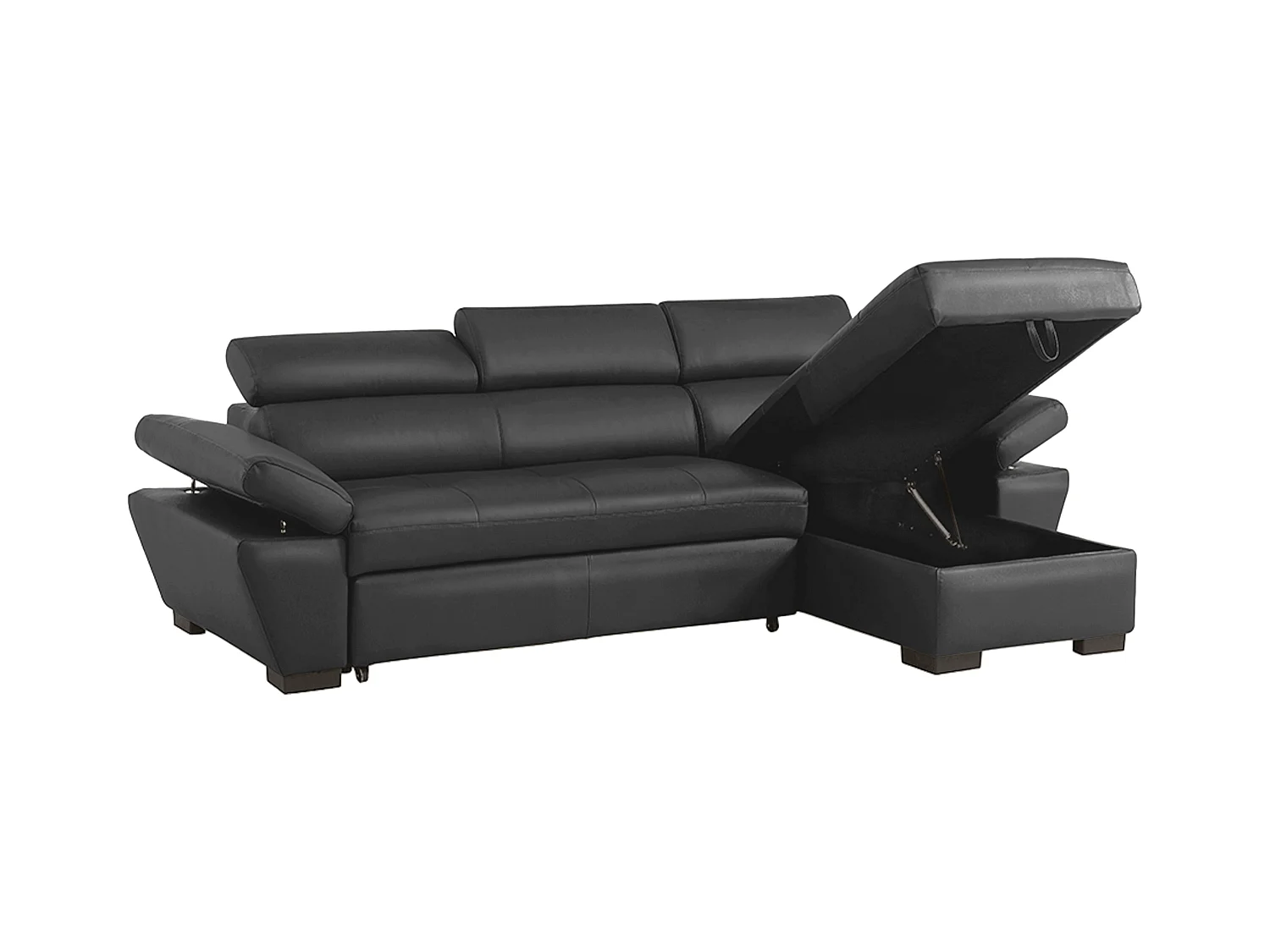 Canapé d'angle droit convertible en cuir gris anthracite JONOVA