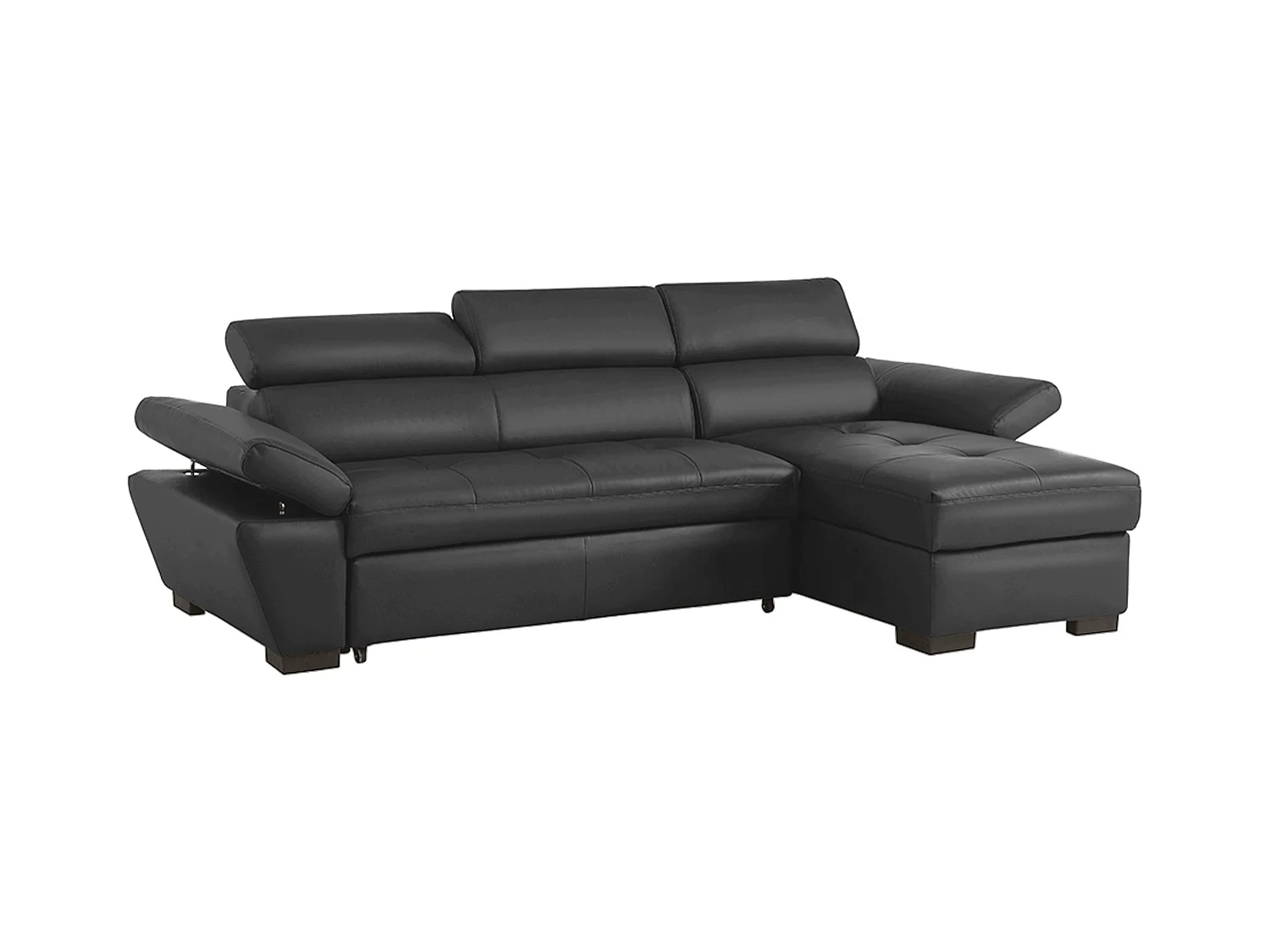 Canapé d'angle droit convertible en cuir gris anthracite JONOVA