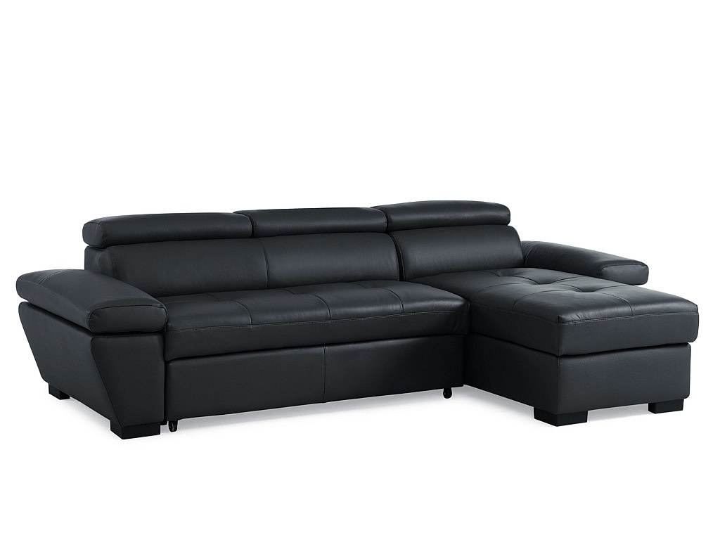Vente-unique Ecksofa Leder mit Schlaffunktion - Ecke Rechts - Anthrazit - JONOVA 363425