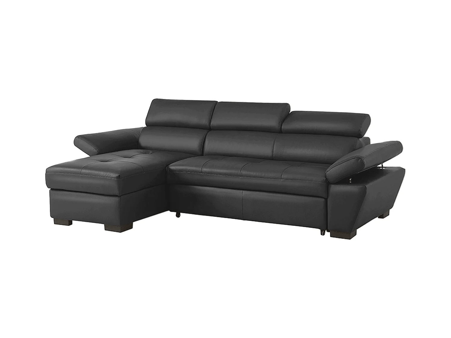 Canapé d'angle gauche convertible en cuir gris anthracite JONOVA