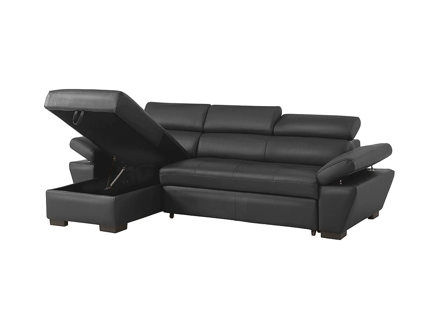 Canapé d'angle gauche convertible en cuir gris anthracite JONOVA