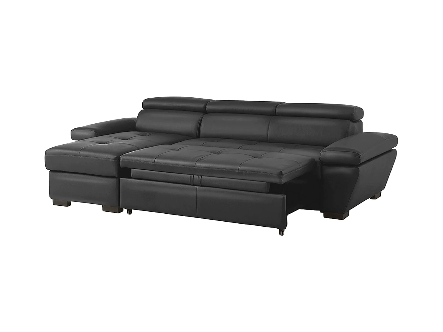 Canapé d'angle gauche convertible en cuir gris anthracite JONOVA