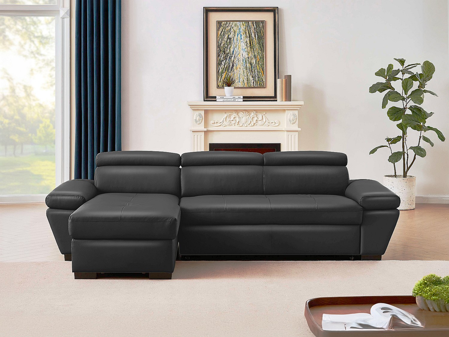 Ecksofa mit Schlaffunktion - Leder - Ecke Links - Anthrazit - JONOVA günstig online kaufen