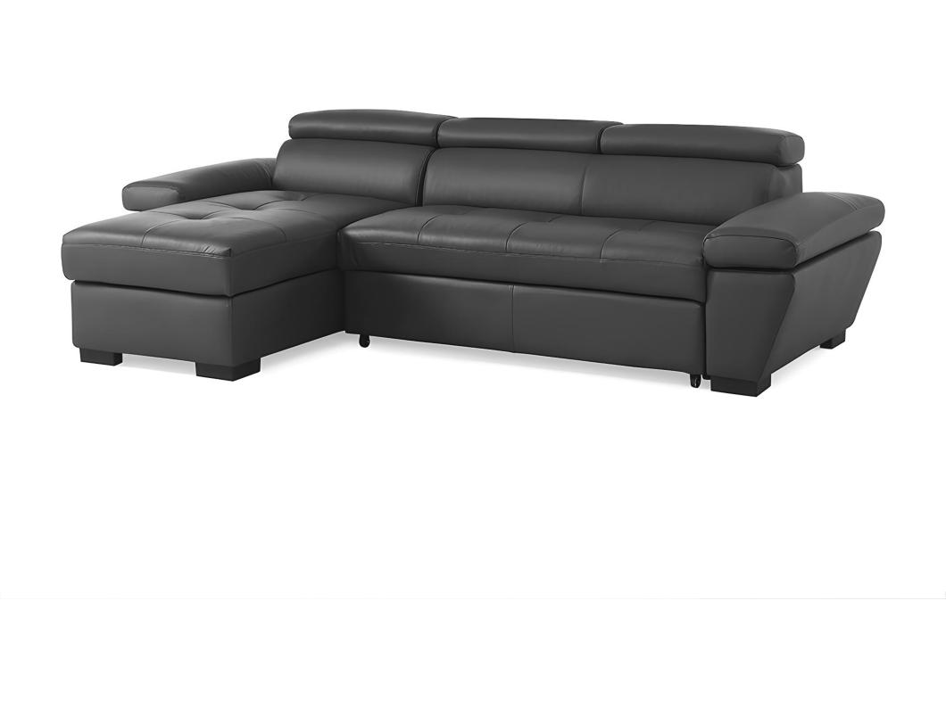 Canapé d'angle gauche convertible en cuir gris anthracite JONOVA