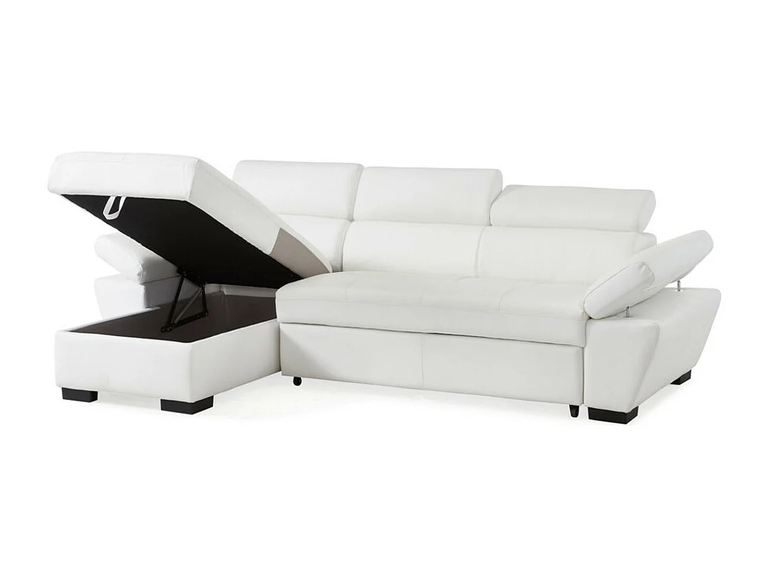 Canapé d'angle convertible en cuir JONOVA - Blanc - Angle gauche