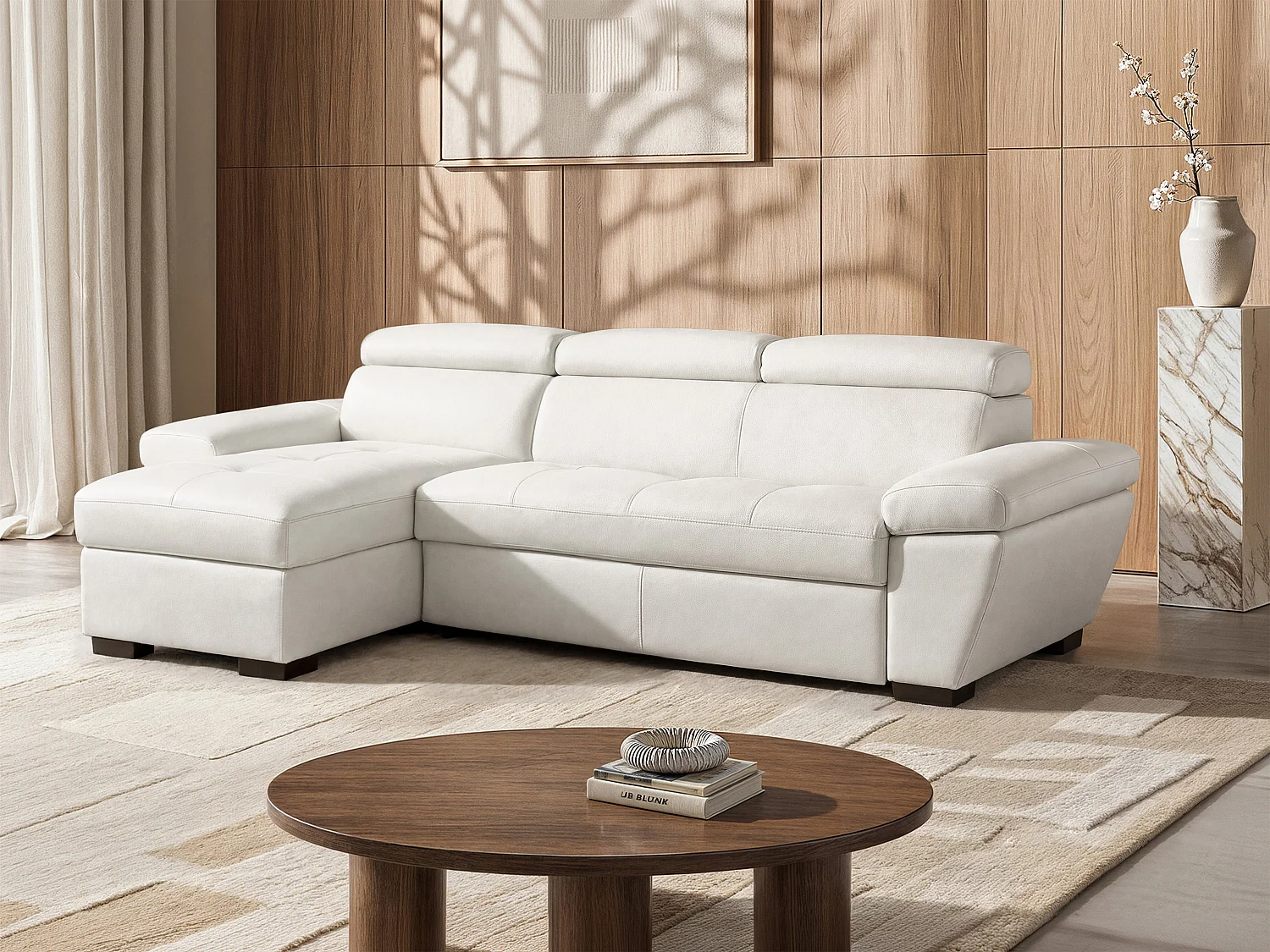 Hoekbank JONOVA - Leer - Wit - Hoek links