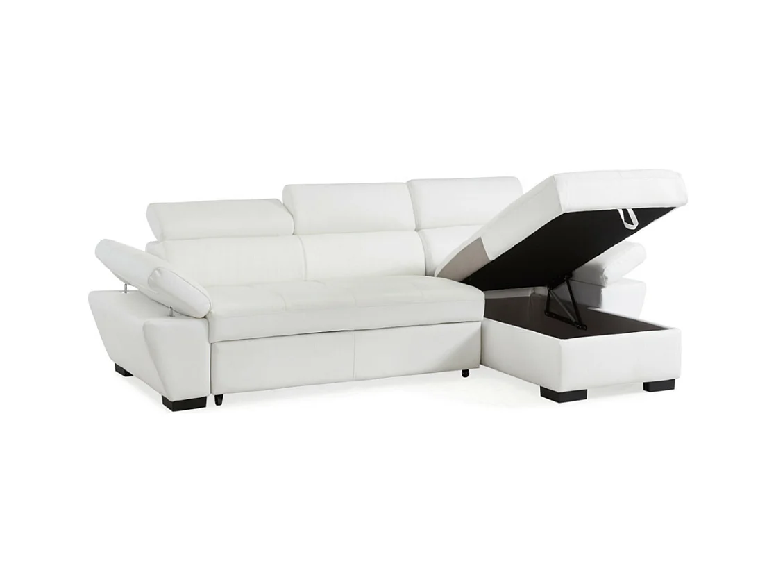 Kanapa narożna rozkładana ze skóry JONOVA - Biały - Narożnik prawostronny