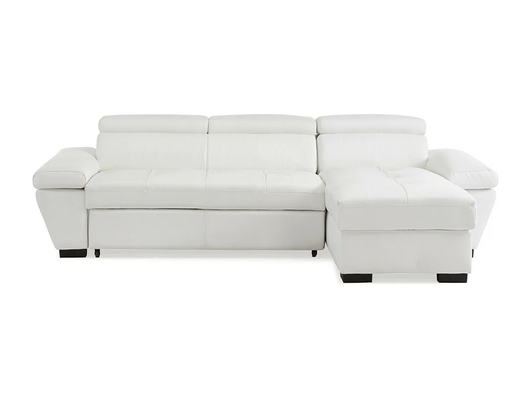 Kanapa narożna rozkładana ze skóry JONOVA - Biały - Narożnik prawostronny