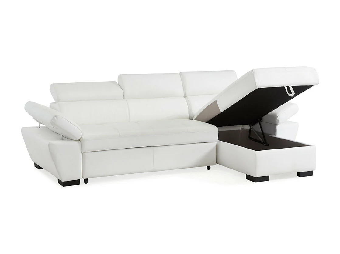 Kanapa narożna rozkładana ze skóry JONOVA - Biały - Narożnik prawostronny