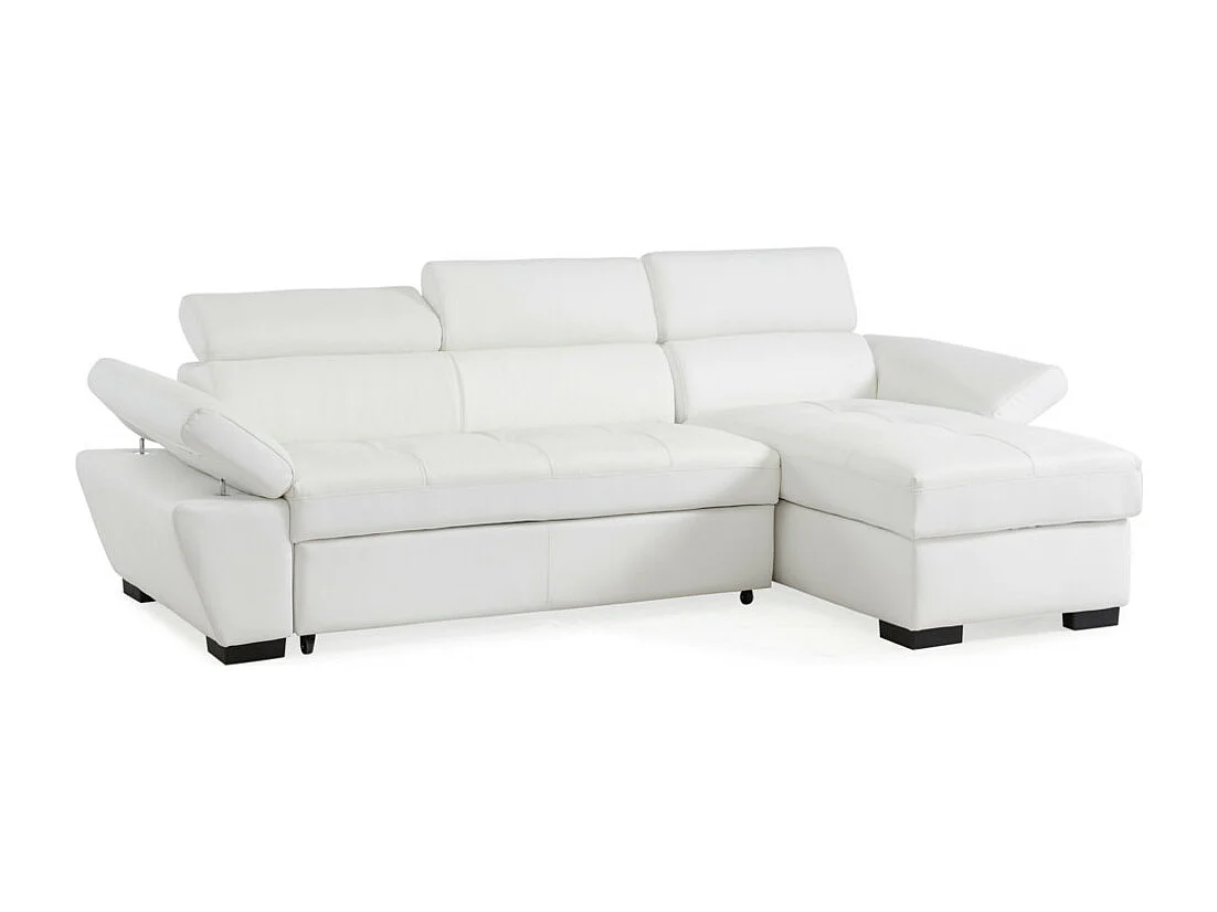 Kanapa narożna rozkładana ze skóry JONOVA - Biały - Narożnik prawostronny