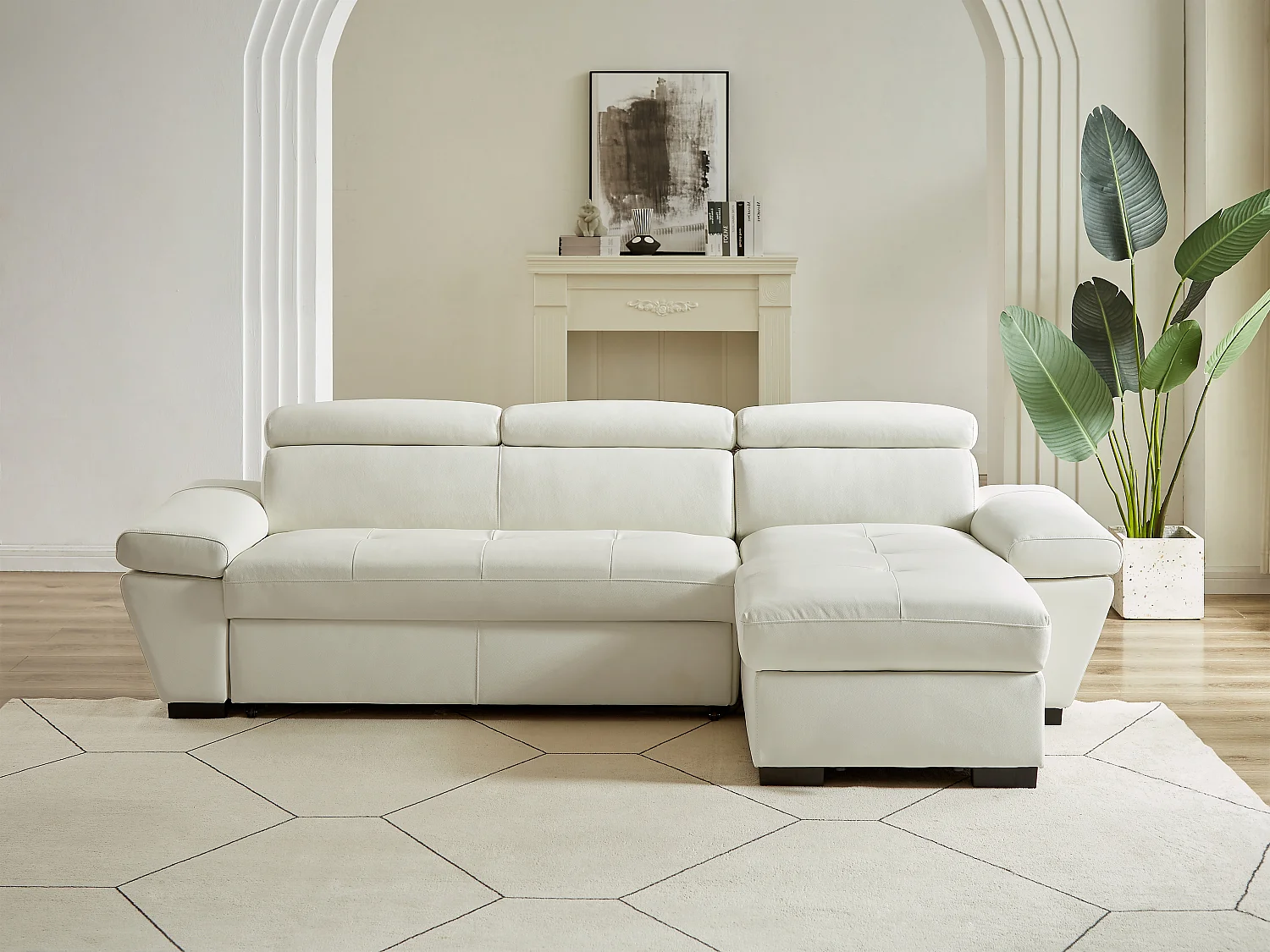 Divano letto angolare in pelle Bianco - Angolo a destra - JONOVA