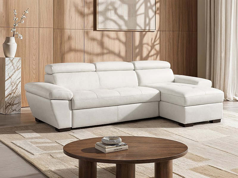 Canapé angle droit convertible bimatière blanc JONOVA