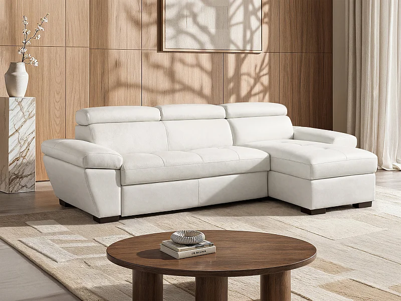 Sofá cama rinconera de piel JONOVA - Blanco - Ángulo derecho