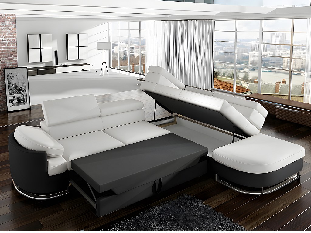 Ecksofa mit Schlaffunktion MYSEN - Schwarz/Weiß Ecke Rechts