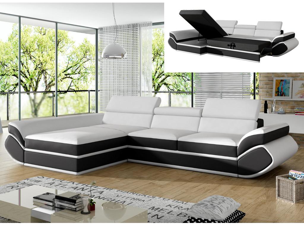 Ecksofa mit Schlaffunktion ORLEANS - Schwarz & Weiß - Ecke Links