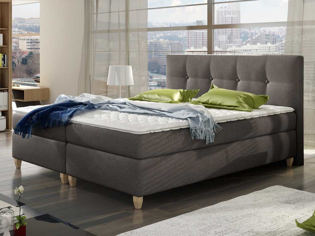 Boxspringbett Stoff Poupoupidou - 160 x 200 cm - Grau