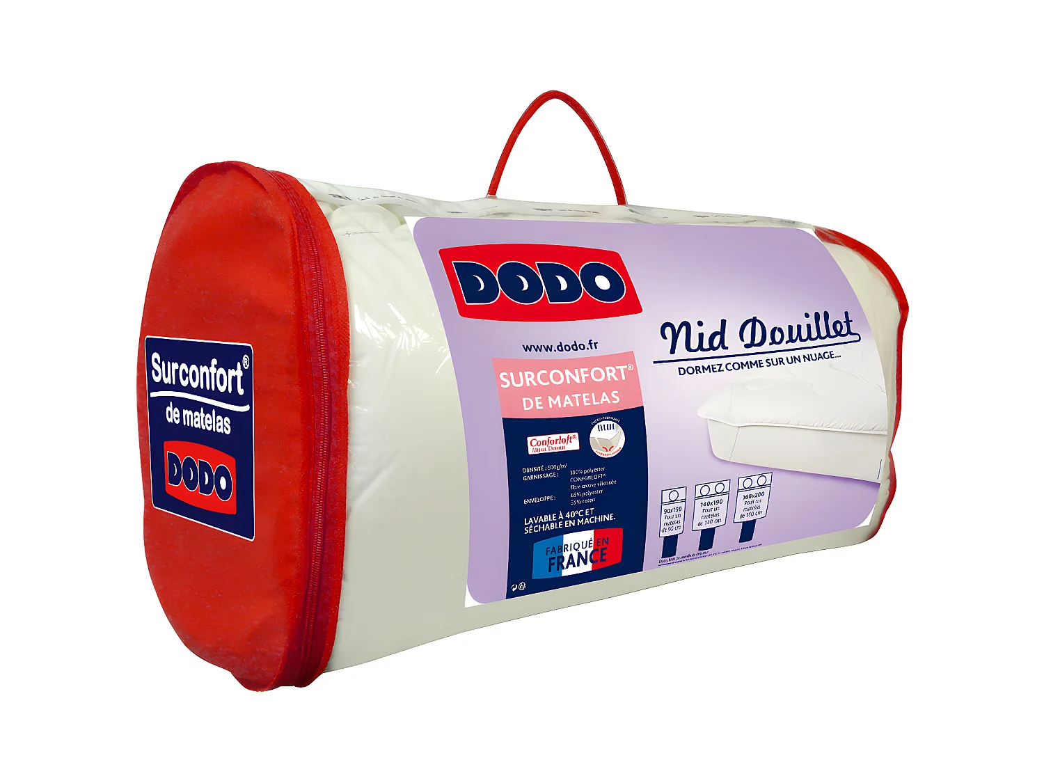 Surconfort de matelas 2 places DODO  - 140x190 cm - NID DOUILLET