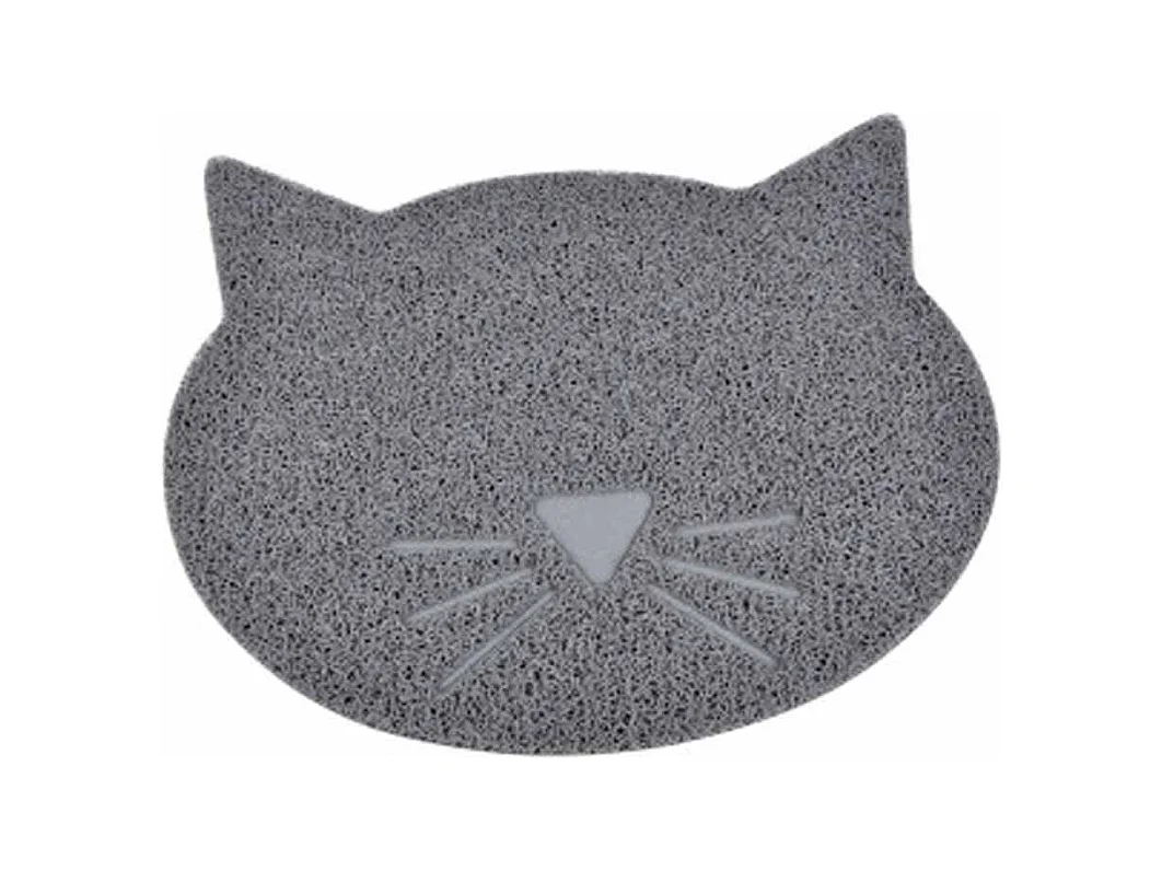Tapis Repas pour Chat "Tête de Chat" 43cm Gris