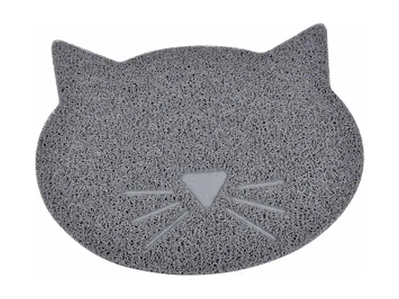 Tapis Repas pour Chat "Tête de Chat" 43cm Gris