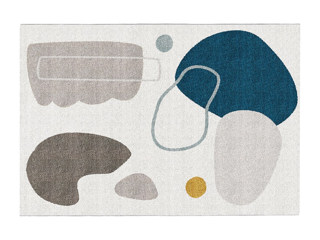 Designerteppich mit abstrakten Motiven - 160 x 230 cm - Grauweiß & Blau - KIMIA