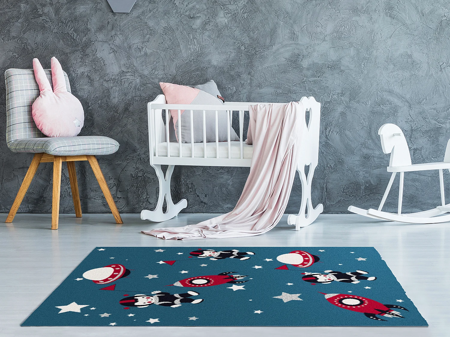 Tappeto per bambini con motivi astronauti Finitura lucida lurex 120 x 170 cm Multicolore - ASTRONO