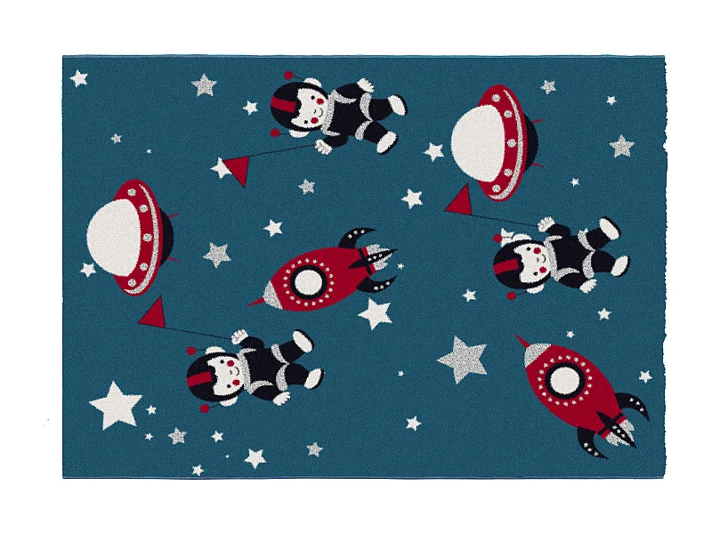 Tapis pour enfant motifs astronautes - Finition brillante lurex - 120 x 170 cm - Multicolore - ASTRONO