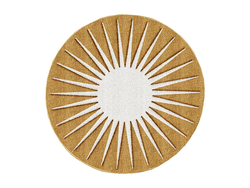 Teppich Sonne rund - Relief-Optik - D. 200 cm - Senf & Weiß - LUMINIO